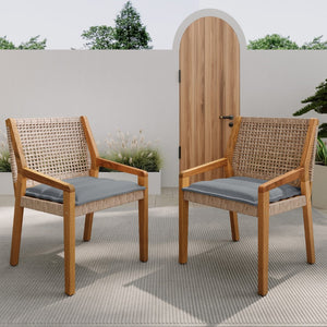 English Elm Modern Outdoor Acacia Wood Wicker Armchairs Patio Dining Set with Cushions N770P272397R