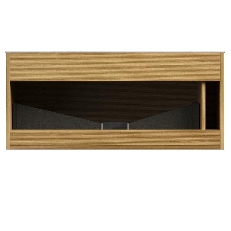 HomeRoots 35 Inch Wall Mounted Wooden Bathroom Vanity with Floating Storage and Modern Appeal 767100