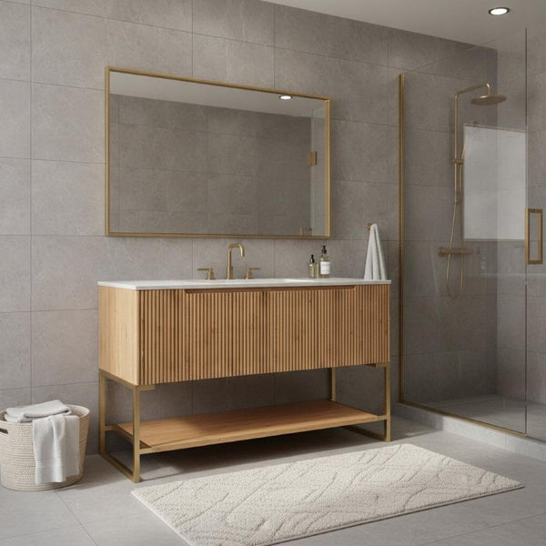 47 Inch Freestanding Wood Bathroom Vanity Cabinet with Four Doors for Storage