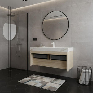 48 Inch Floating Wood Bathroom Vanity with Integrated Basin and Dual Storage Drawers