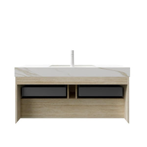 48 Inch Floating Wood Bathroom Vanity with Integrated Basin and Dual Storage Drawers