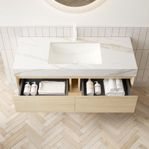 48 Inch Floating Wood Bathroom Vanity with Integrated Basin and Dual Storage Drawers