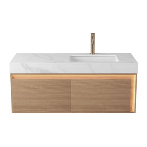 48 Inch Floating Wood Bathroom Vanity with Integrated Basin and Dual Storage Drawers