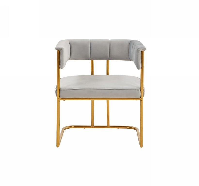 VIG Furniture Bavaria Light Grey Velvet Dining Chair With Matte Gold Frame, Channel Tufting & Tuxedo Arms — Luxurious Contemporary Seating VGRH-RHS-DC-115