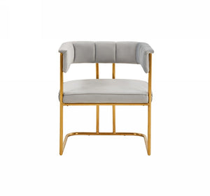 VIG Furniture Bavaria Light Grey Velvet Dining Chair With Matte Gold Frame, Channel Tufting & Tuxedo Arms — Luxurious Contemporary Seating VGRH-RHS-DC-115
