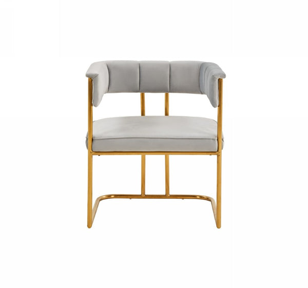 VIG Furniture Bavaria Light Grey Velvet Dining Chair With Matte Gold Frame, Channel Tufting & Tuxedo Arms — Luxurious Contemporary Seating VGRH-RHS-DC-115