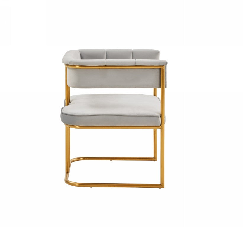 VIG Furniture Bavaria Light Grey Velvet Dining Chair With Matte Gold Frame, Channel Tufting & Tuxedo Arms — Luxurious Contemporary Seating VGRH-RHS-DC-115