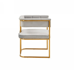VIG Furniture Bavaria Light Grey Velvet Dining Chair With Matte Gold Frame, Channel Tufting & Tuxedo Arms — Luxurious Contemporary Seating VGRH-RHS-DC-115