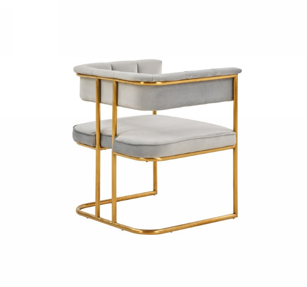 VIG Furniture Bavaria Light Grey Velvet Dining Chair With Matte Gold Frame, Channel Tufting & Tuxedo Arms — Luxurious Contemporary Seating VGRH-RHS-DC-115