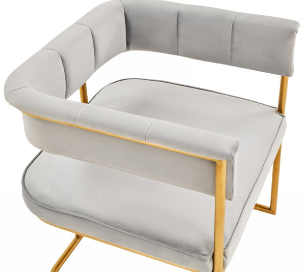 VIG Furniture Bavaria Light Grey Velvet Dining Chair With Matte Gold Frame, Channel Tufting & Tuxedo Arms — Luxurious Contemporary Seating VGRH-RHS-DC-115