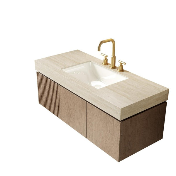 HomeRoots 48 Inch Floating Bathroom Vanity in Brown Wood Finish with Double Doors White Basin 767132