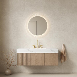 48 Inch Floating Brown Wood Bathroom Vanity with Double Doors and White Basin