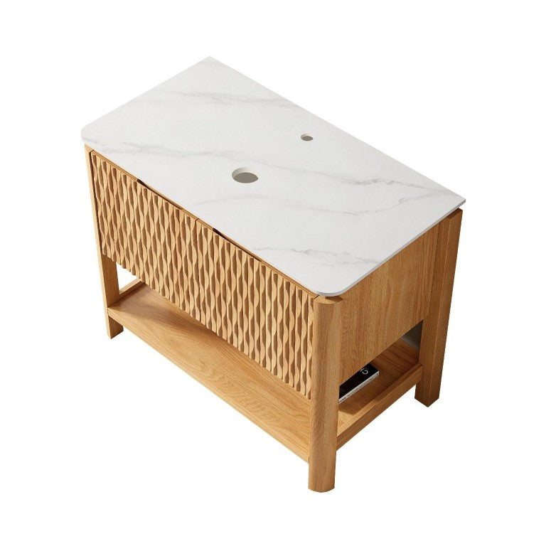 HomeRoots 36 Inch Freestanding Wooden Bathroom Vanity with Double Door Storage Cabinet 767138
