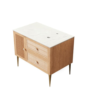 36 Inch Floating Bathroom Vanity in Brown Wood Finish with Two Storage Drawers