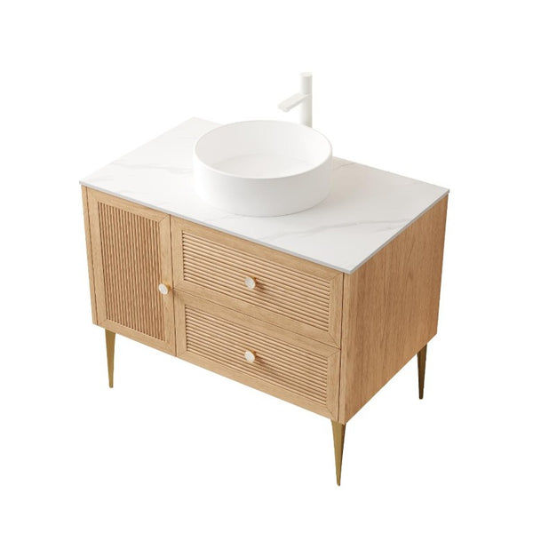 36 Inch Floating Bathroom Vanity in Brown Wood Finish with Two Storage Drawers