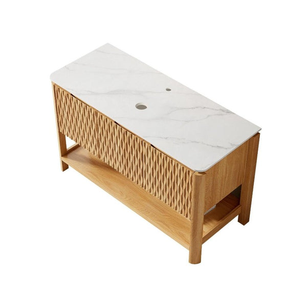 HomeRoots 48 Inch Freestanding Wood Bathroom Vanity with Three Door Cabinet for Modern Storage Gold 767141