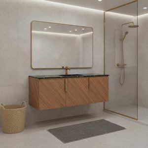 48 Inch Floating Bathroom Vanity with Three Doors in Rich Brown Wood Finish