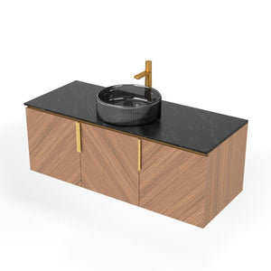 48 Inch Floating Bathroom Vanity with Three Doors in Rich Brown Wood Finish
