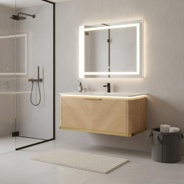 36 Inch Floating Wall Mounted Bathroom Vanity in Rich Warm Brown Wood Finish