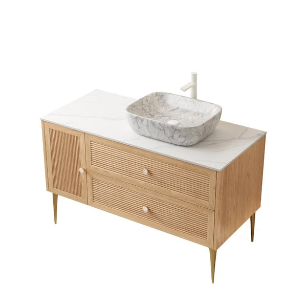 48 Inch Brown Freestanding Wood Bathroom Vanity with Single Door and Two Storage Drawers