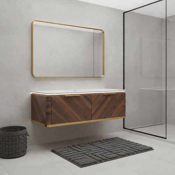 48 Inch Floating Bathroom Vanity with Two Drawers Solid Wood Modern Storage Cabinet