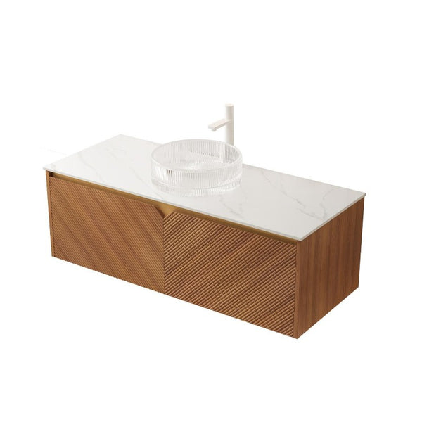 48 Inch Brown Wood Double Door Floating Bathroom Vanity Cabinet with Modern Appeal