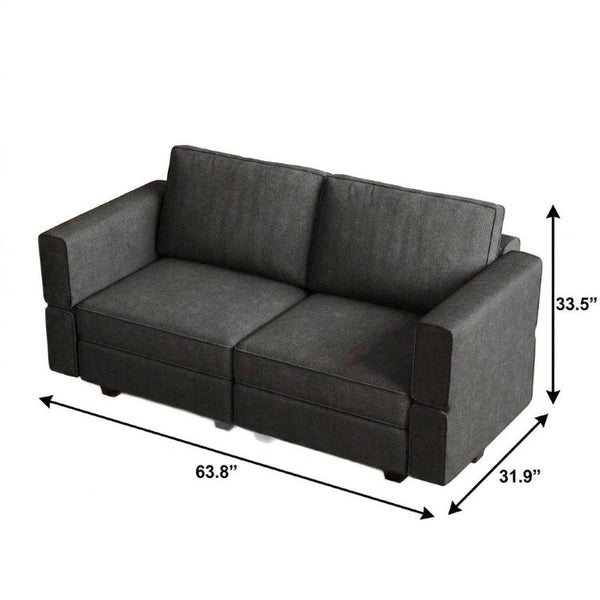 64 Inch Chenille Modular Loveseat with Hidden Storage for Modern Living Rooms