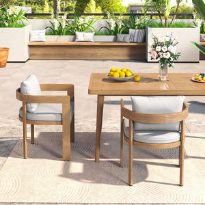 English Elm Christopher Knight Home® - Elko Teak-Finish Aluminum Dining Chairs Set of 2 with Light Gray Cushions, Weather-Resistant Comfort N775P210128T