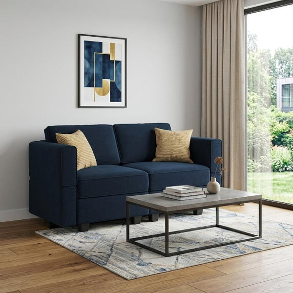 64 Inch Velvet Modular Loveseat with Hidden Storage and Accent Throw Pillows