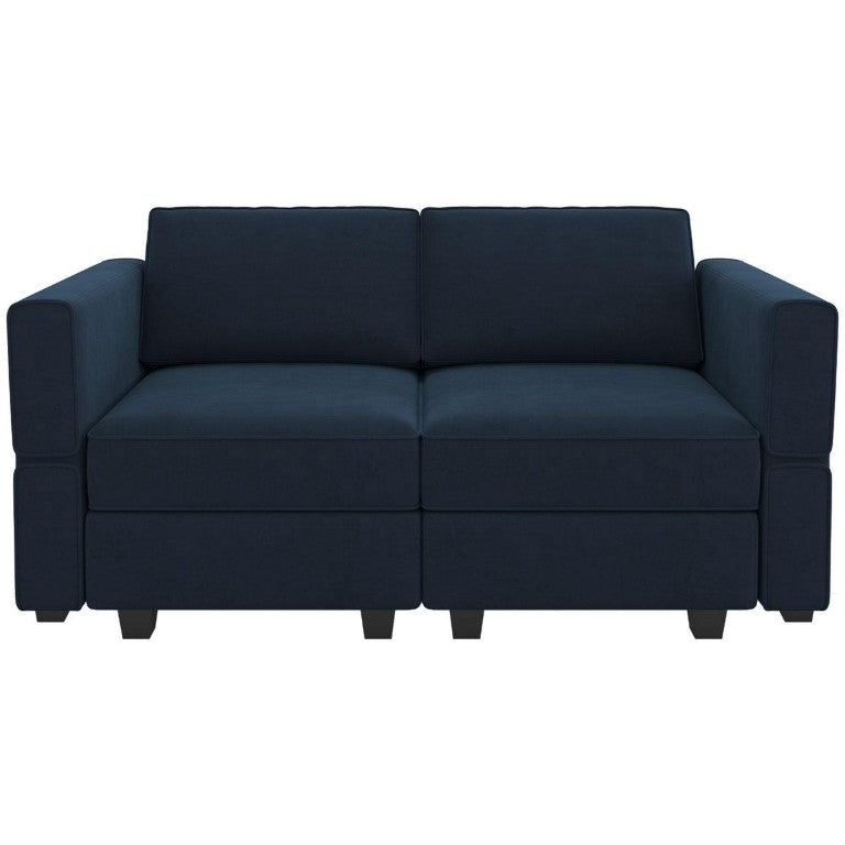HomeRoots 64 Inch Velvet Modular Loveseat with Hidden Storage and Accent Throw Pillows 767179