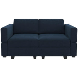 HomeRoots 64 Inch Velvet Modular Loveseat with Hidden Storage and Accent Throw Pillows 767179