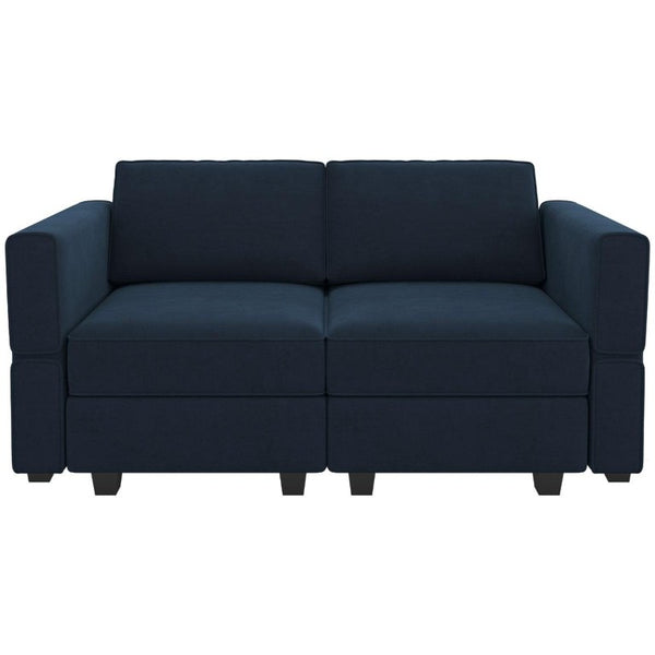 HomeRoots 64 Inch Velvet Modular Loveseat with Hidden Storage and Accent Throw Pillows 767179
