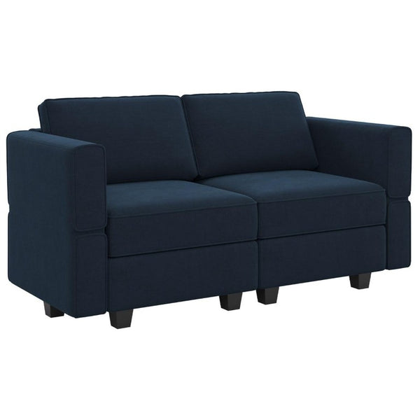64 Inch Velvet Modular Loveseat with Hidden Storage and Accent Throw Pillows