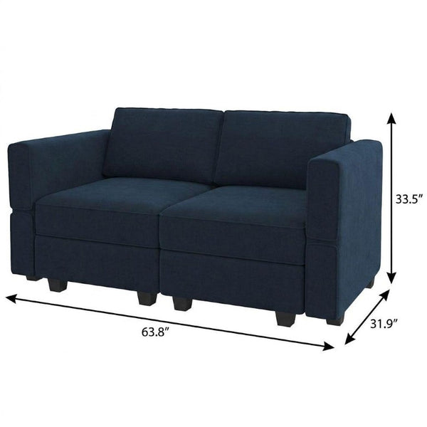64 Inch Velvet Modular Loveseat with Hidden Storage and Accent Throw Pillows