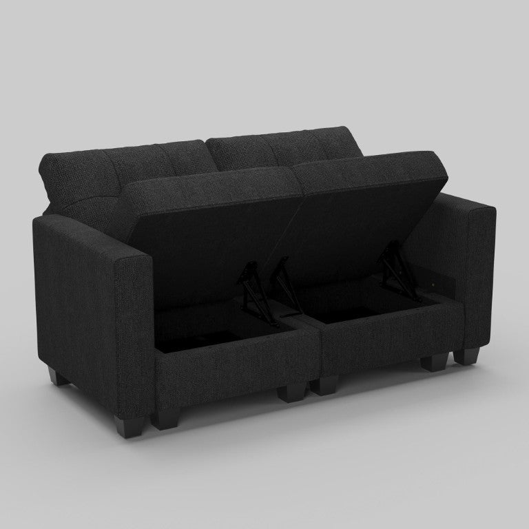 HomeRoots 64 Inch Modular Linen Blend Loveseat with Hidden Storage for Modern Living Spaces 767181
