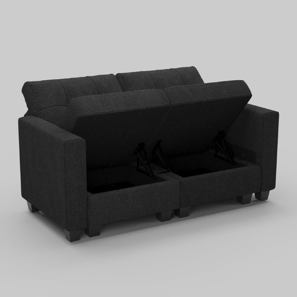64 Inch Modular Linen Blend Loveseat with Hidden Storage for Modern Living Spaces