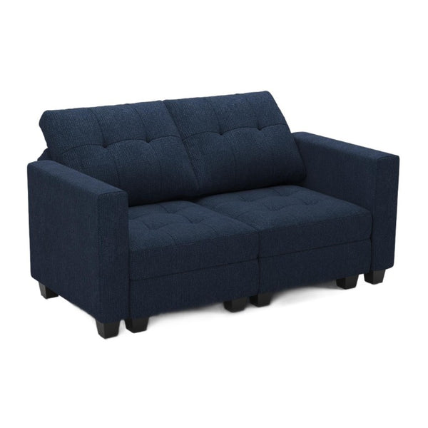 HomeRoots 64 Inch Modular Linen Blend Loveseat with Built-in Storage and Accent Pillows 767182