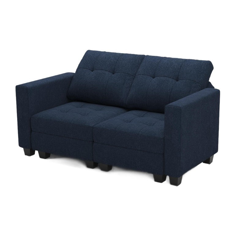 HomeRoots 64 Inch Modular Linen Blend Loveseat with Built-in Storage and Accent Pillows 767182
