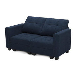 64 Inch Modular Linen Blend Loveseat with Built-in Storage and Accent Pillows