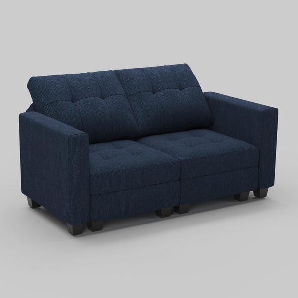 64 Inch Modular Linen Blend Loveseat with Built-in Storage and Accent Pillows