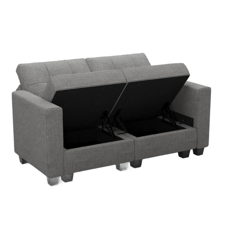 HomeRoots 64 Inch Linen Blend Loveseat with Hidden Storage Compartment for Living Rooms 767183