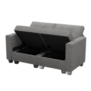 64 Inch Linen Blend Loveseat with Hidden Storage Compartment for Living Rooms