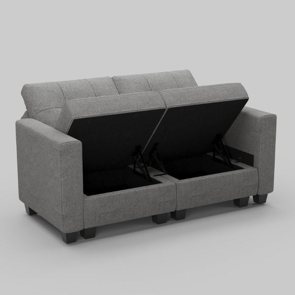 64 Inch Linen Blend Loveseat with Hidden Storage Compartment for Living Rooms