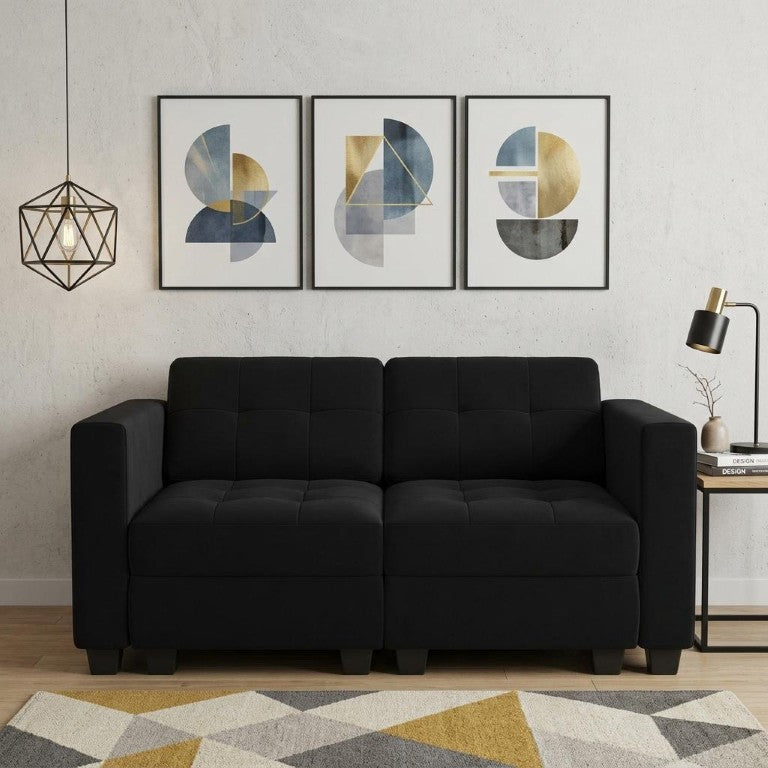 64 Inch Velvet Modular Loveseat with Hidden Storage for Modern Living Room Seating