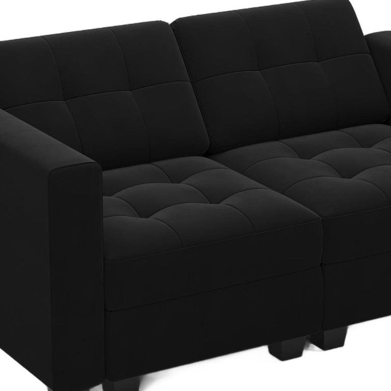 64 Inch Velvet Modular Loveseat with Hidden Storage for Modern Living Room Seating