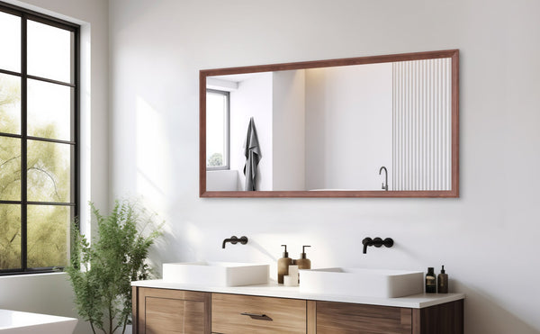 English Elm 60"x30" Oversized Modern Rectangle Bathroom Mirror with Slim Aluminum Frame, Explosion-Proof Glass, Versatile Mounting Options for Vanity, Entryway, Bedroom, Living Room Walnut W708P297663