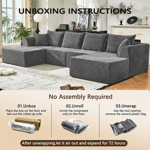 English Elm Modular U-shaped Sectional with Memory Foam Chenille Deep Seat Cloud Lounge Sofa Grey W5638S00002
