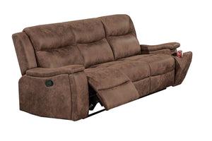 English Elm Modern Reclining Sofa Leather-like Upholstery Walnut Legs Cup Holders Living Room B011P469519