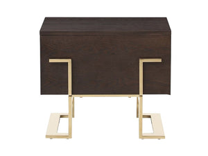 VIG Furniture Moontide Smoked Ash & Champagne Gold Nightstand — Mid-Century Modern Drawer Table, Compact Luxe Storage VGVCJ1922-D
