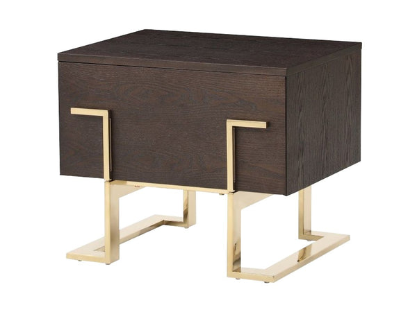 VIG Furniture Moontide Smoked Ash & Champagne Gold Nightstand — Mid-Century Modern Drawer Table, Compact Luxe Storage VGVCJ1922-D